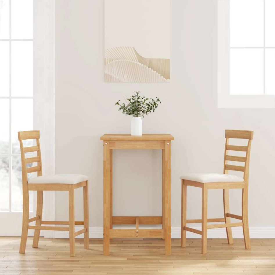 Taburetes de bar con cojines 2 uds madera maciza natural