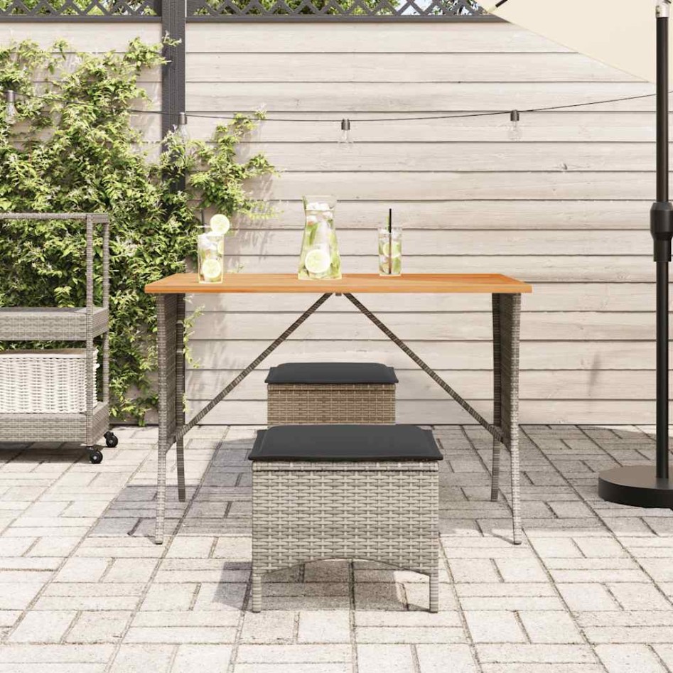 Mesa de jardín superficie de madera ratán PE gris 105x75x72