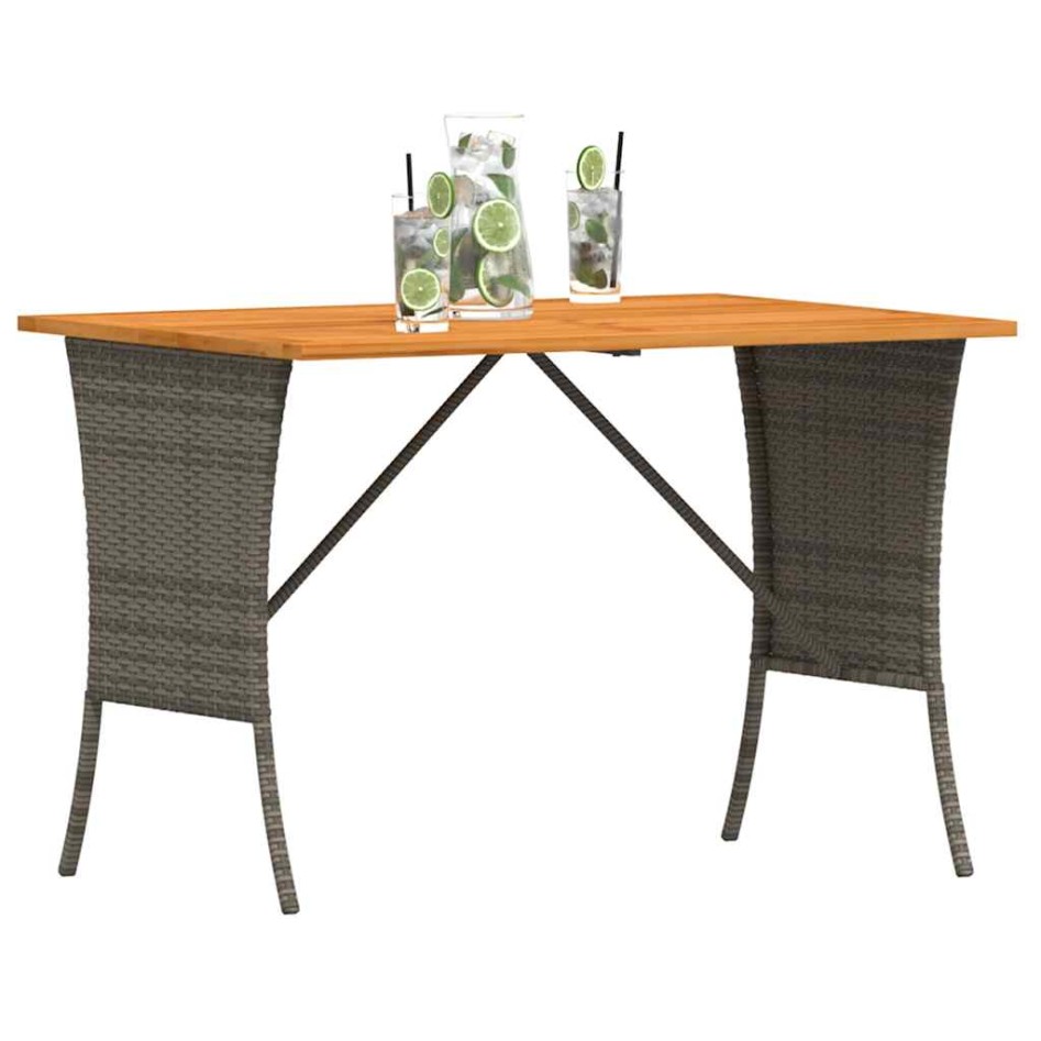 Mesa de jardín superficie de madera ratán PE gris 105x75x72