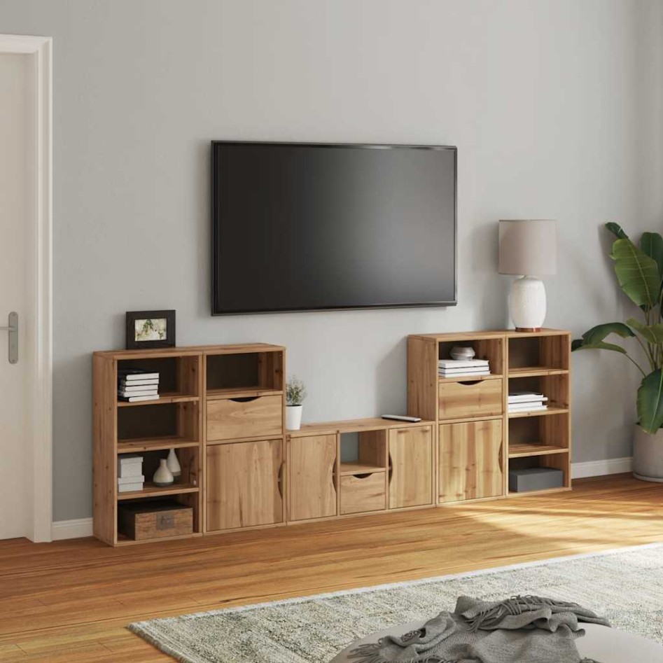 Muebles de TV 5 uds. con almacenaje ODDA madera maciza