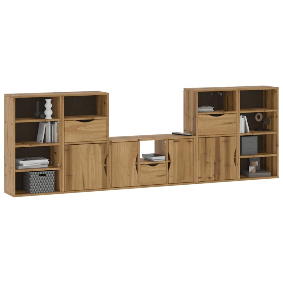 Muebles de TV 5 uds. con almacenaje ODDA madera maciza