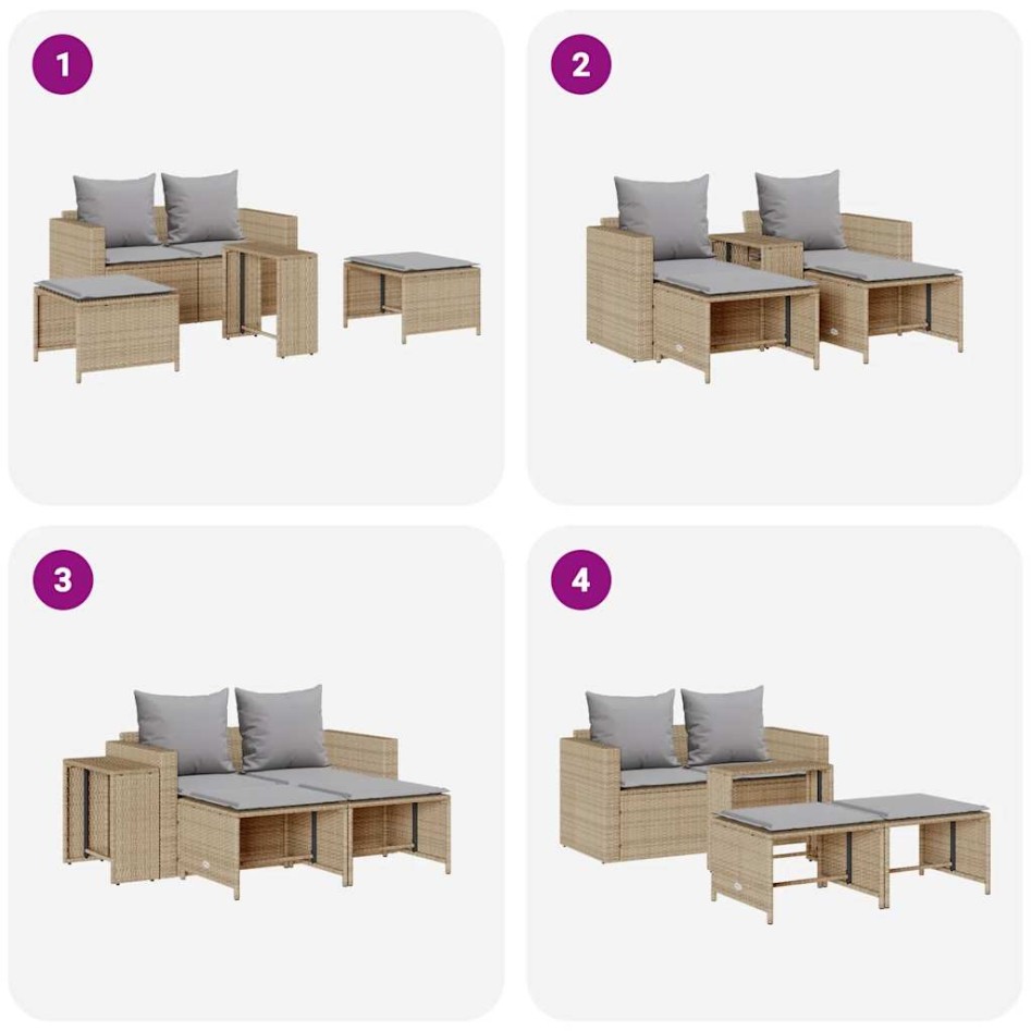 Set de muebles de jardín con cojines apilables 5 pzas