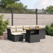 Set de comedor de jardín 7 pzas y cojines ratán sintético negro