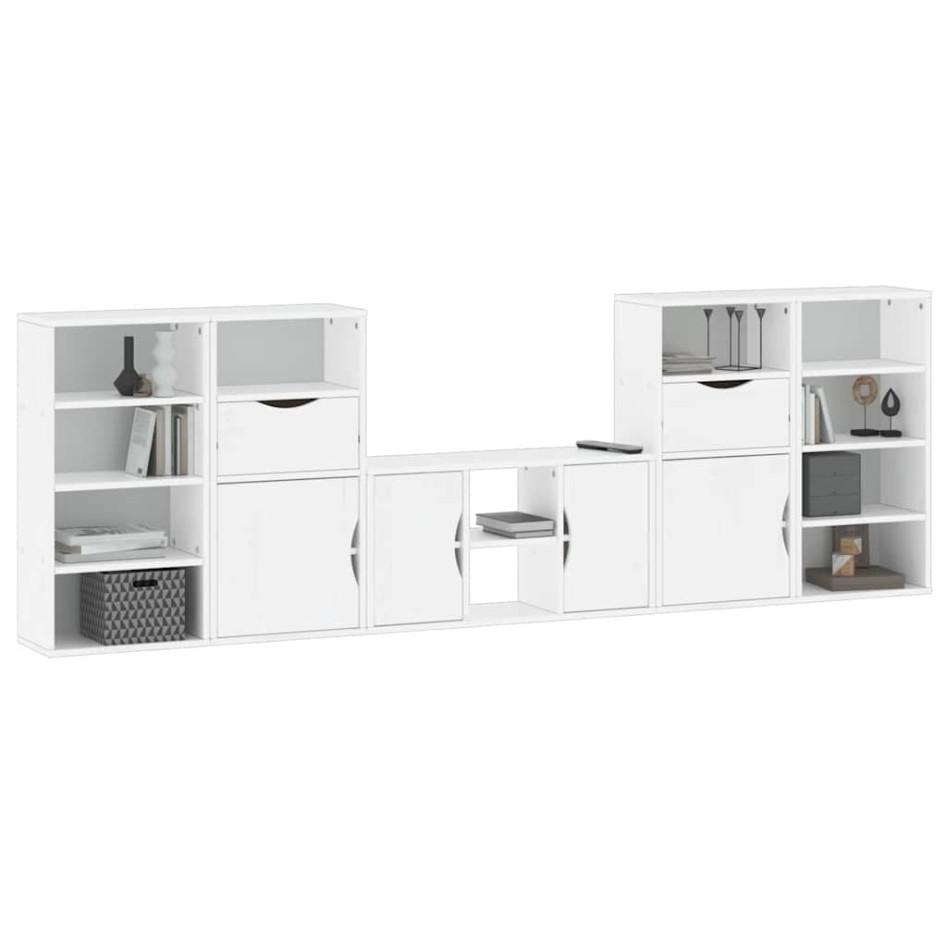 Muebles de TV 5 uds. con almacenaje ODDA blanco madera