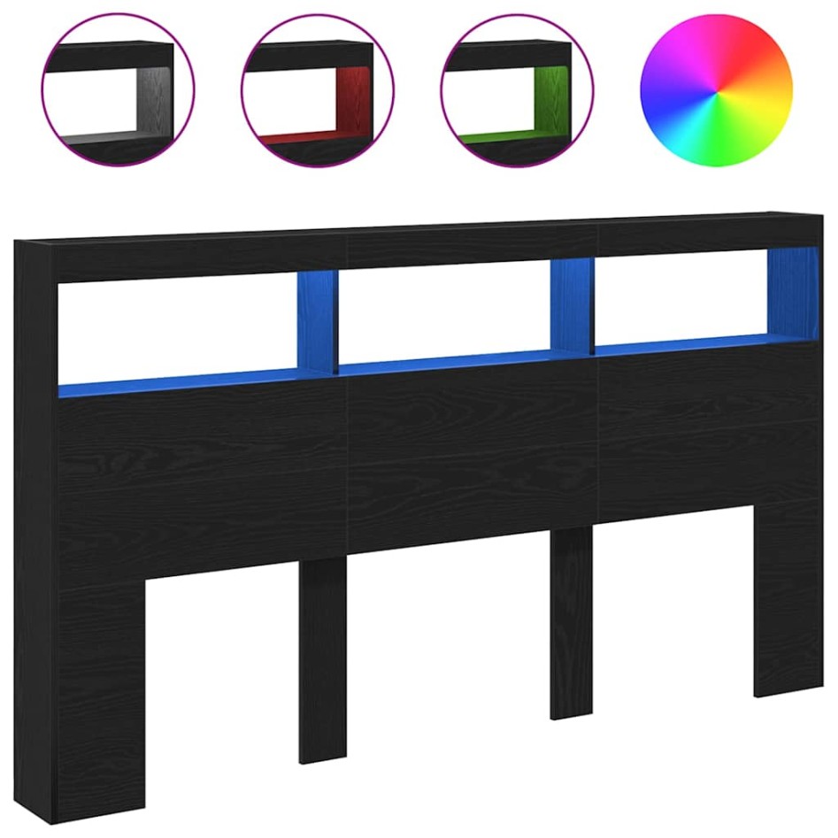 Cabecero de cama con LED roble negro 180x17x102