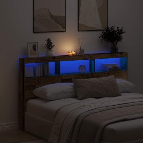 Cabecero de cama con LED madera vieja 180x17x102