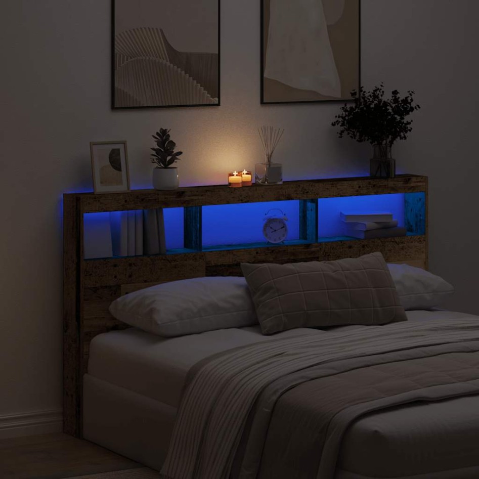 Cabecero de cama con LED madera vieja 180x17x102