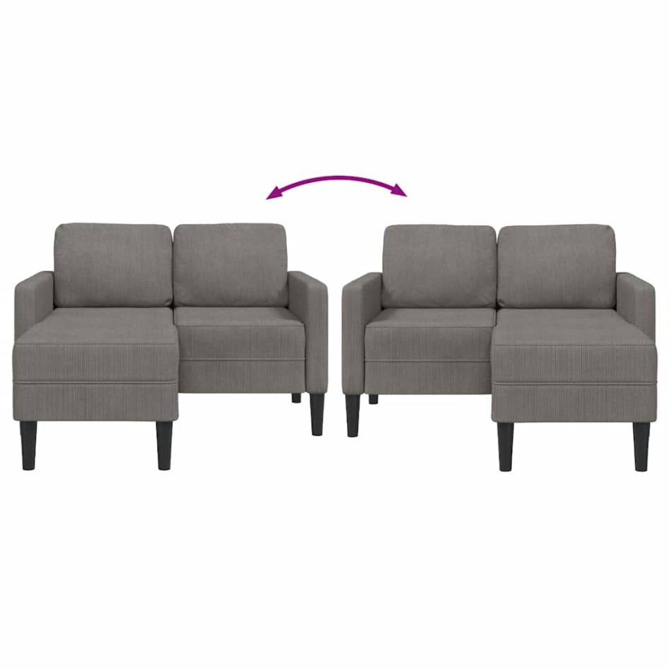 Sofá de 2 plazas con chaise longue en forma L gris claro 125