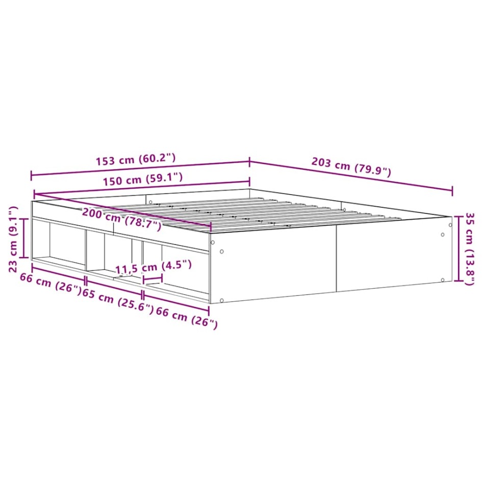 Estructura de cama sin colchón madera antigua 150x200