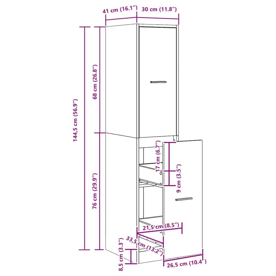 Boticario de madera de roble negro 30x41x144,5