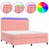 Cama box spring colchón y LED terciopelo rosa 180x200