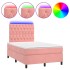 Cama box spring colchón y LED terciopelo rosa 120x200