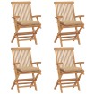 Sillas de jardín 4 uds madera maciza de teca con cojines beige