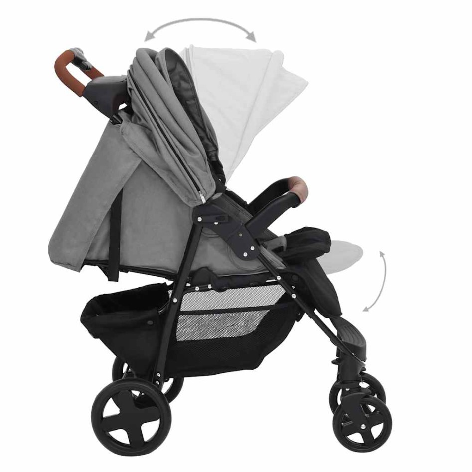 Carrito de bebés 2 en 1 de acero gris