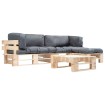 Muebles de palets de jardín con cojines arena 4 piezas madera