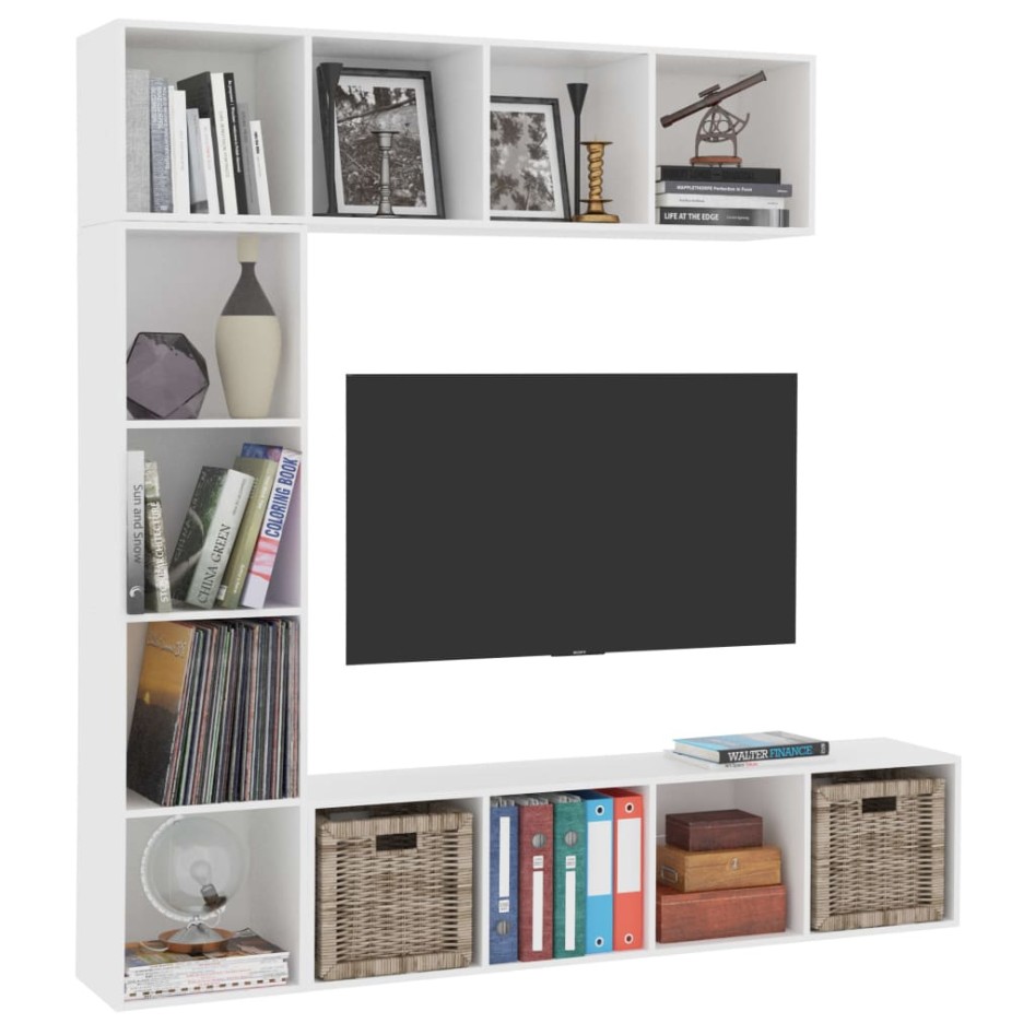 Mueble de TV y librería 3 piezas blanco 180x30x180