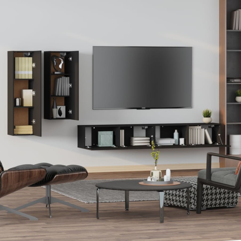 Set de muebles para TV 4 piezas madera contrachapada
