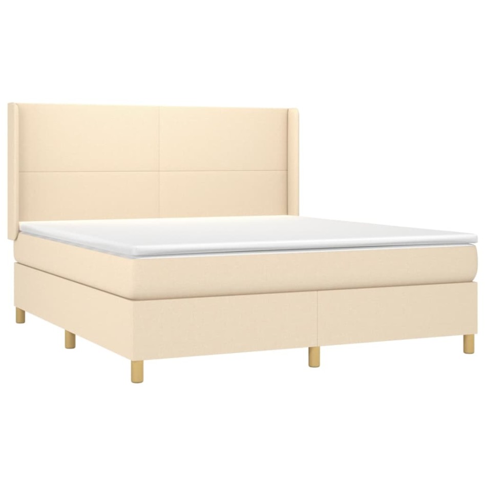 Cama box spring con colchón tela color crema 160x200