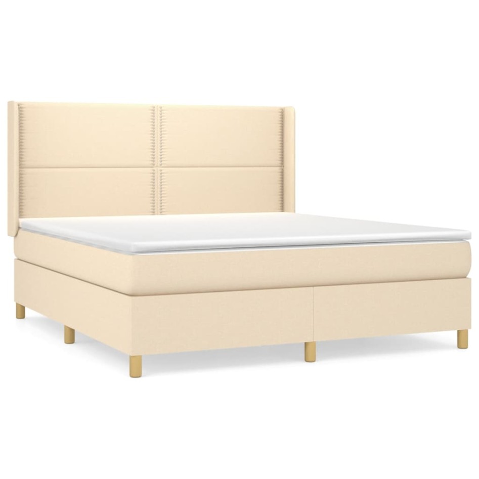 Cama box spring con colchón tela color crema 180x200