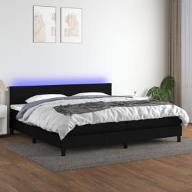Cama box spring colchón y luces LED tela negro 200x200