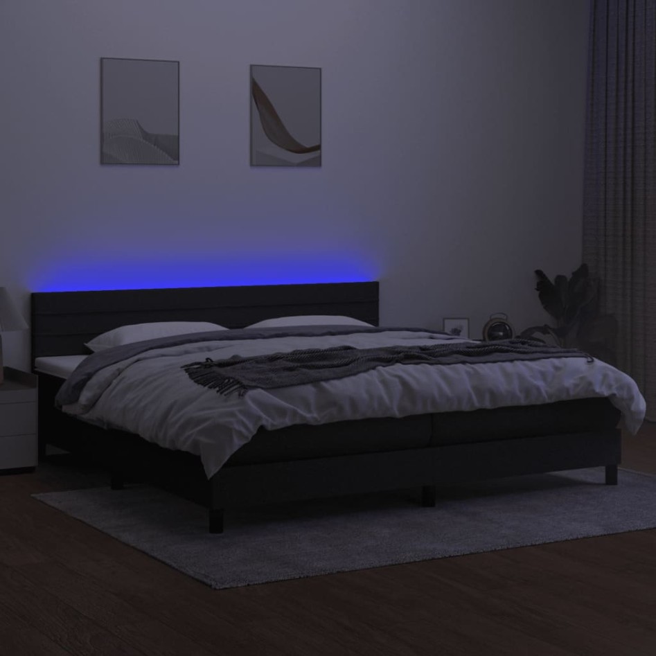 Cama box spring colchón y luces LED tela negro 200x200