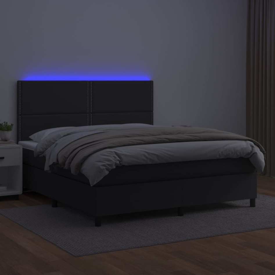Cama box spring colchón y LED cuero sintético negro 180x200