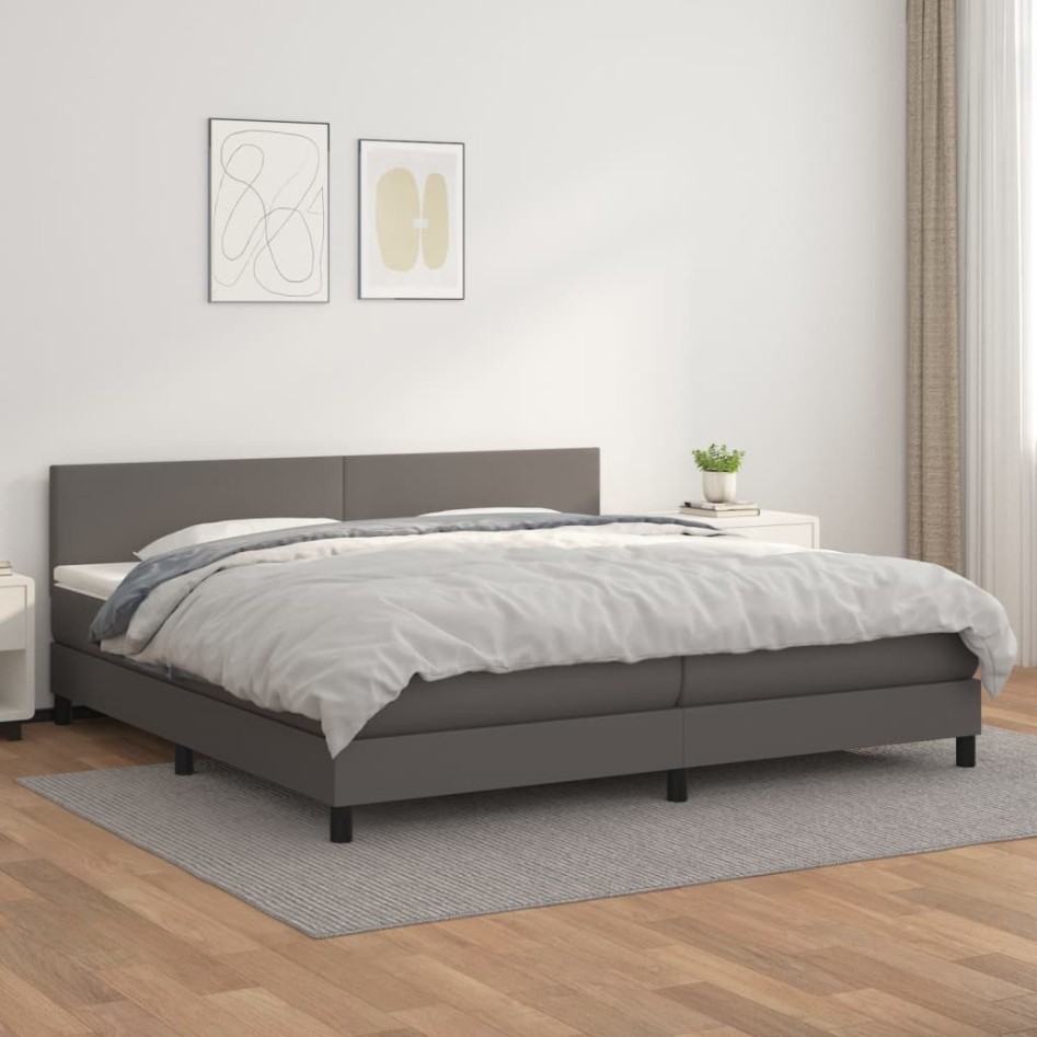 Cama box spring con colchón cuero sintético gris 200x200