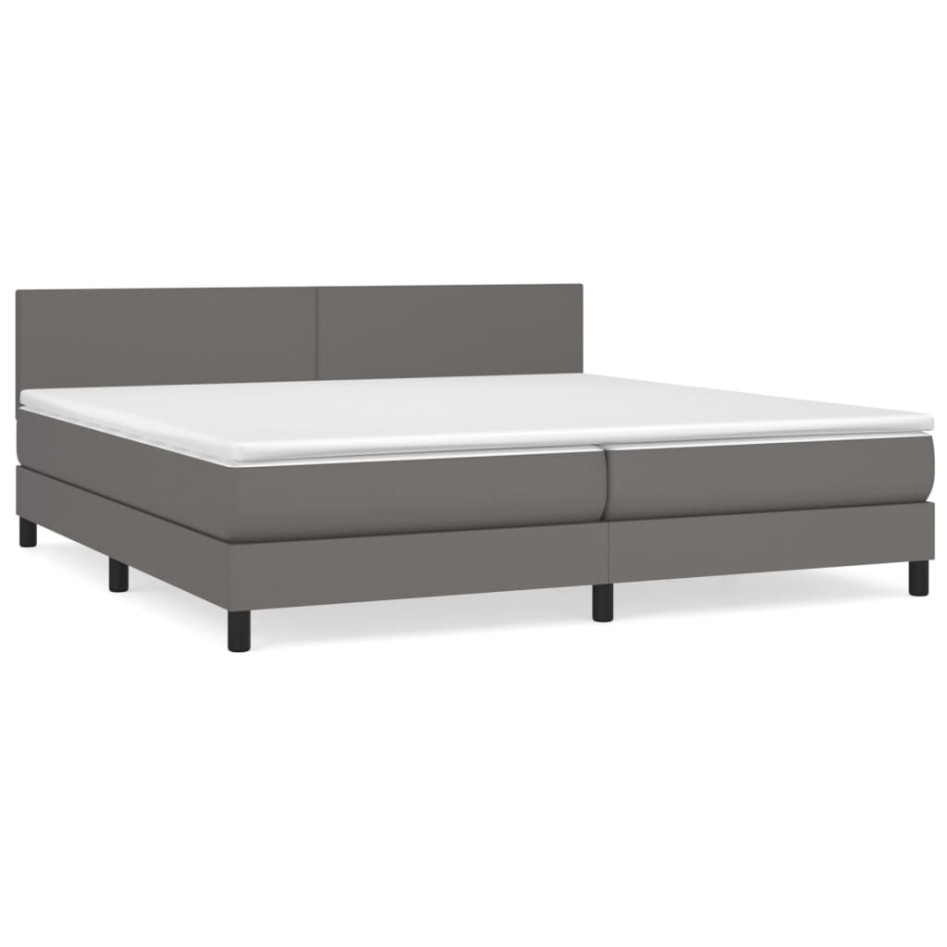 Cama box spring con colchón cuero sintético gris 200x200