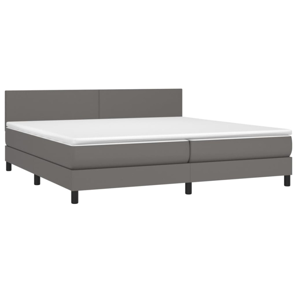 Cama box spring con colchón cuero sintético gris 200x200