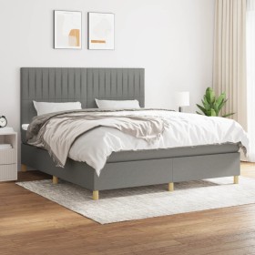 Cama box spring con colchón tela gris oscuro 180x200