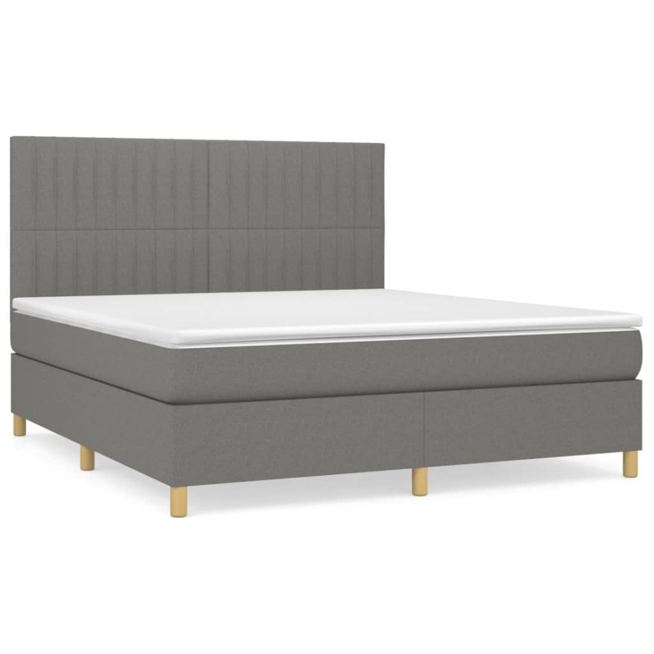 Cama box spring con colchón tela gris oscuro 180x200