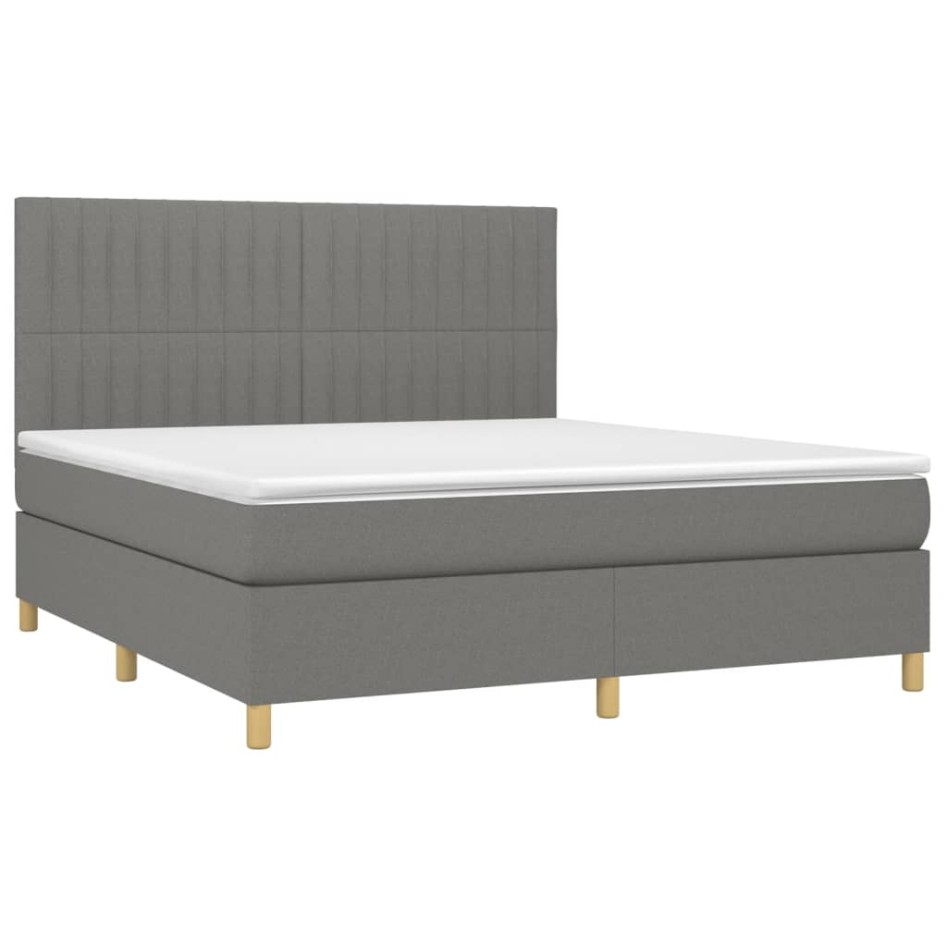 Cama box spring con colchón tela gris oscuro 180x200