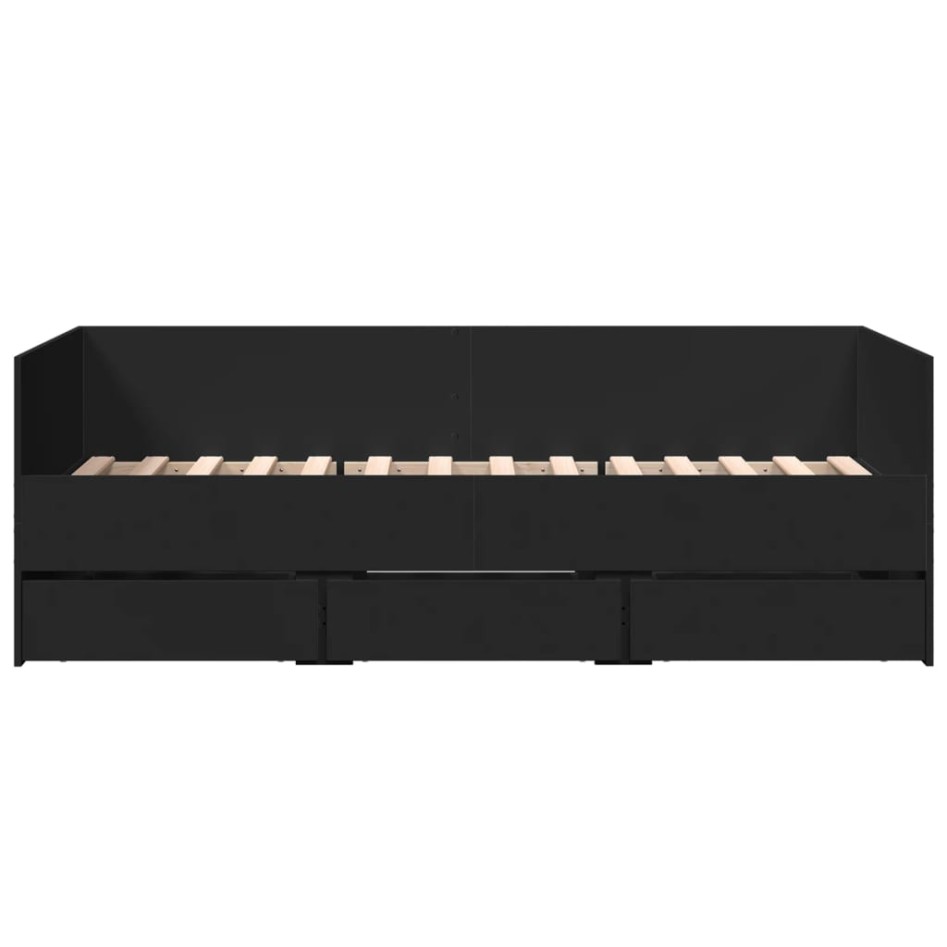 Sofá cama con cajones sin colchón negro 90x190