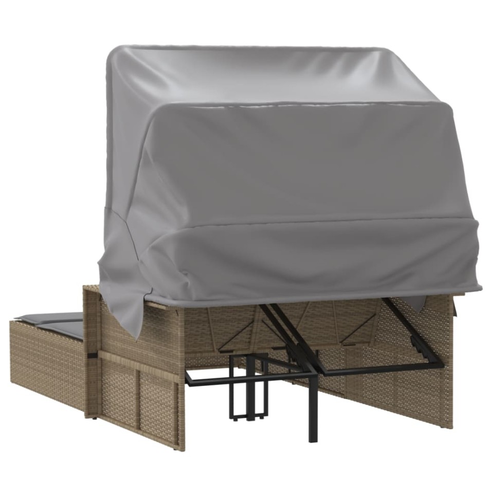 Tumbona doble con capota y cojines ratán sintético beige