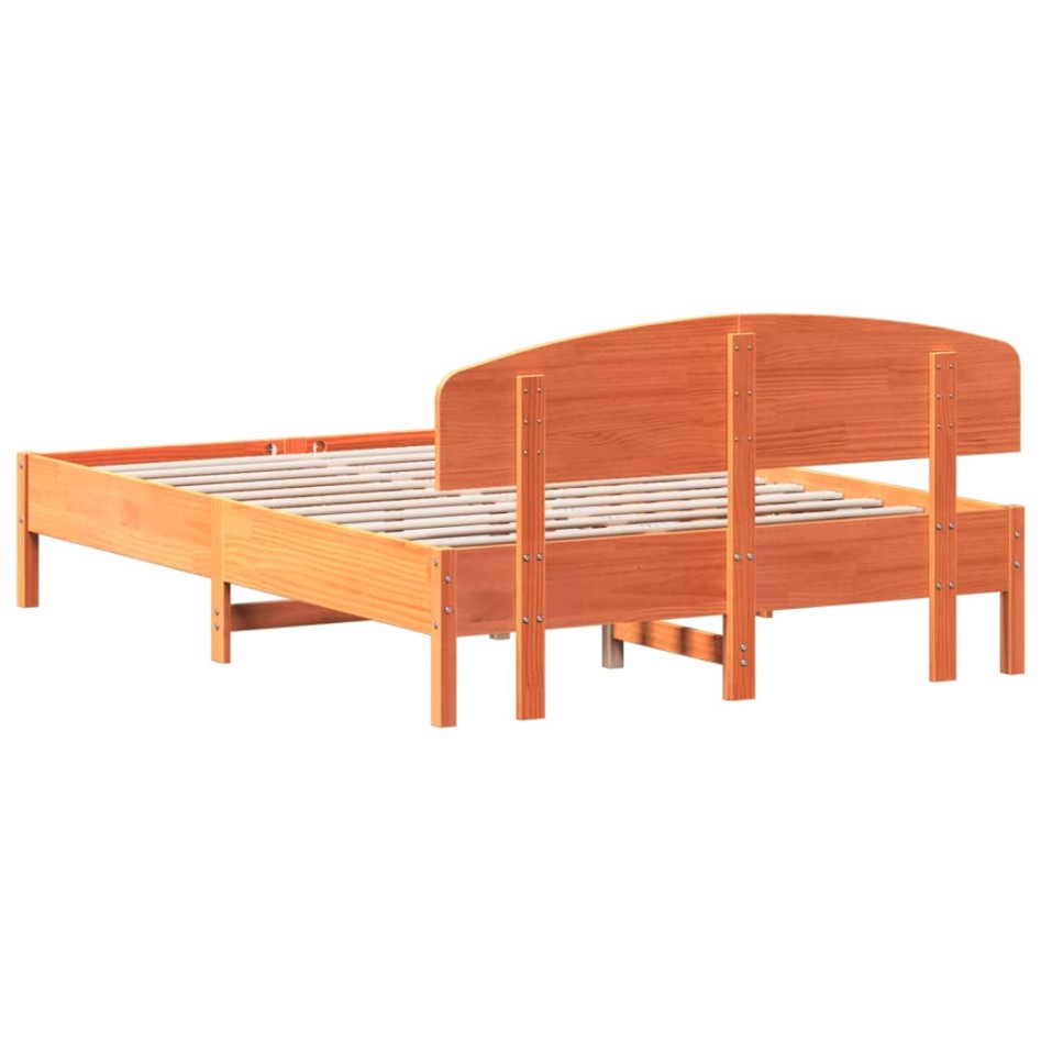 Cama sin colchón madera maciza de pino marrón cera 140x200