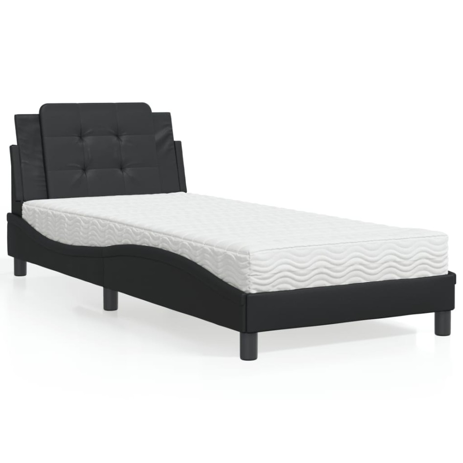 Cama con colchón cuero sintético negro 90x190