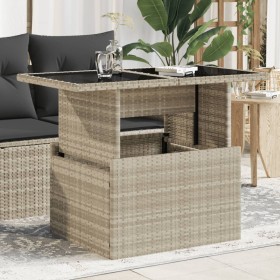 Mesa jardín superficie vidrio ratán PE gris claro 100x55x73