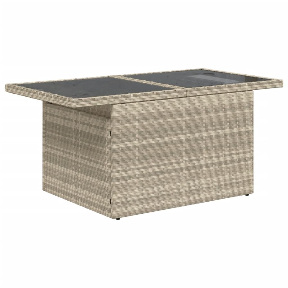 Mesa jardín superficie vidrio ratán PE gris claro 100x55x73