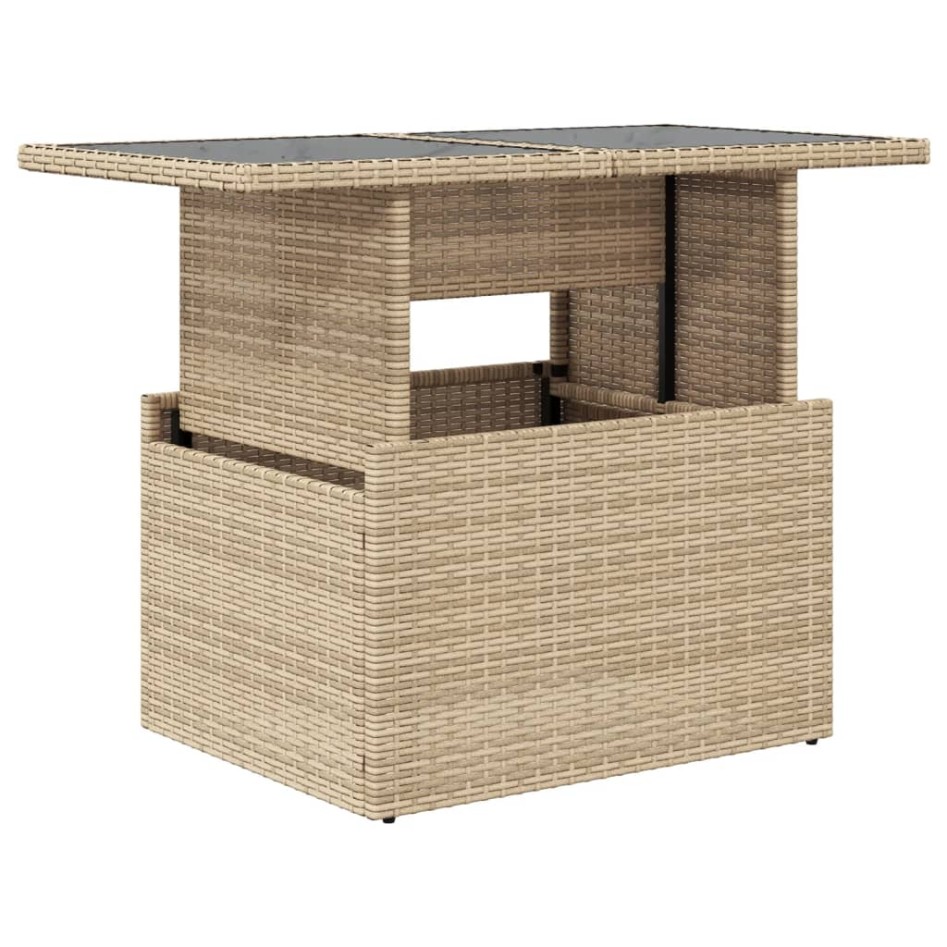 Mesa de jardín superficie de vidrio ratán PE beige 100x55x73