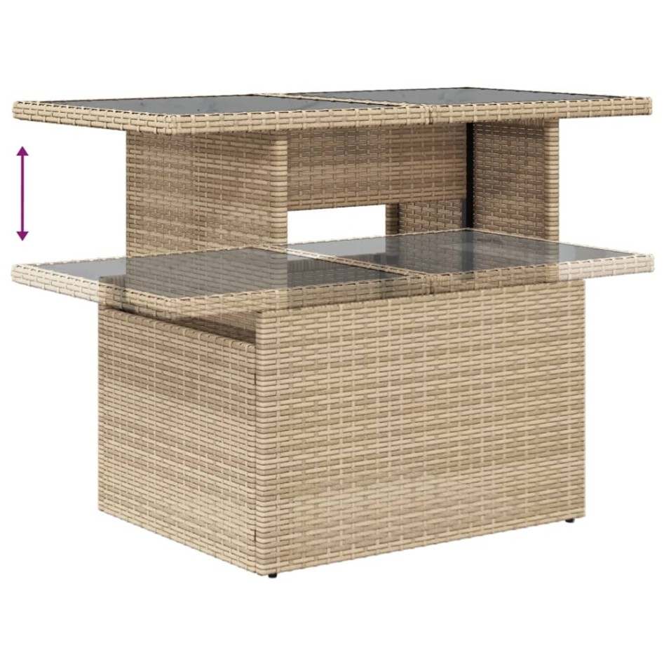 Mesa de jardín superficie de vidrio ratán PE beige 100x55x73