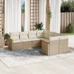 Juego de sofás de jardín con cojines beige 8 pzas ratán PE