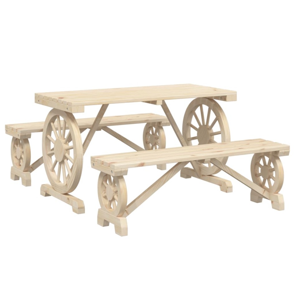 Juego de comedor de jardín 3 piezas madera maciza de