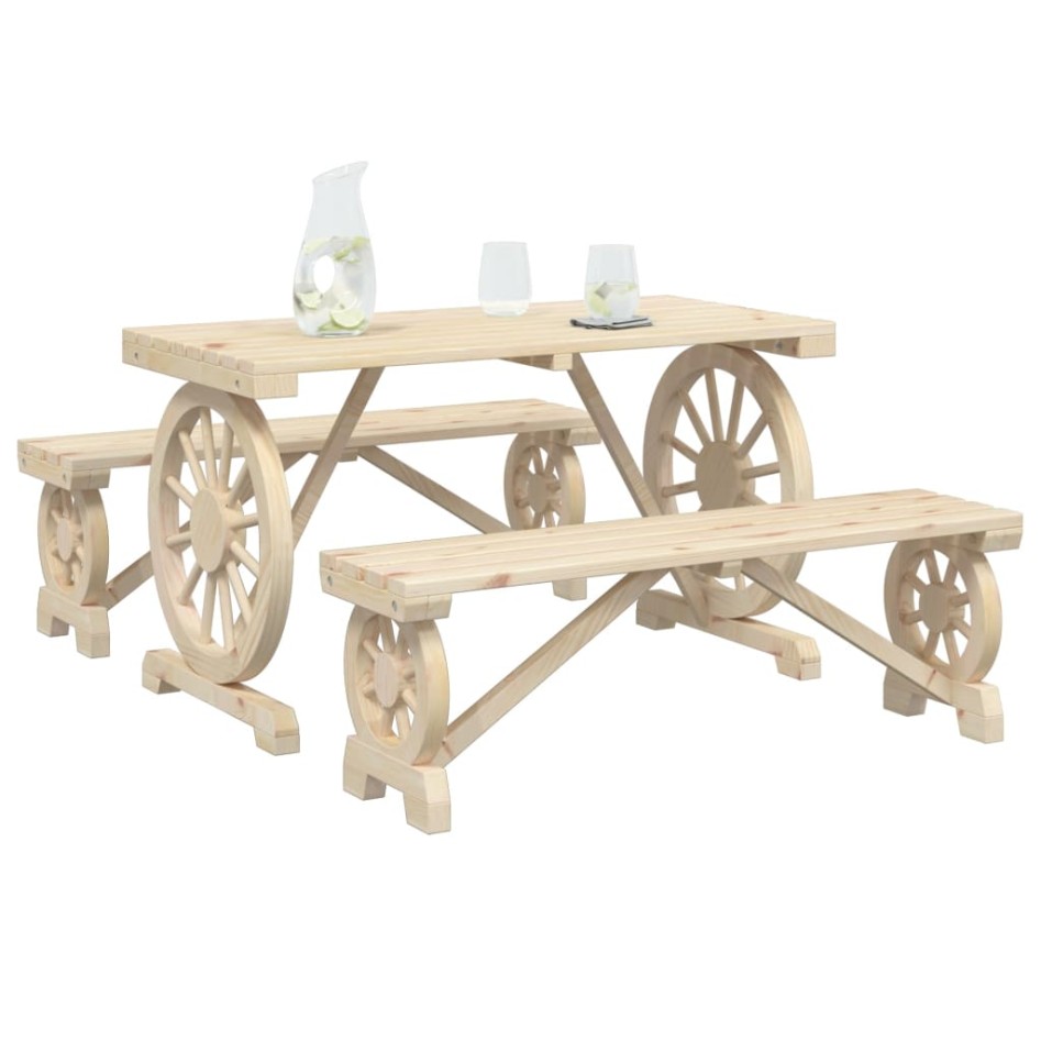 Juego de comedor de jardín 3 piezas madera maciza de