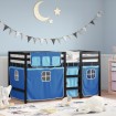 Cama alta para niños con cortinas madera pino azul 90x190 cm