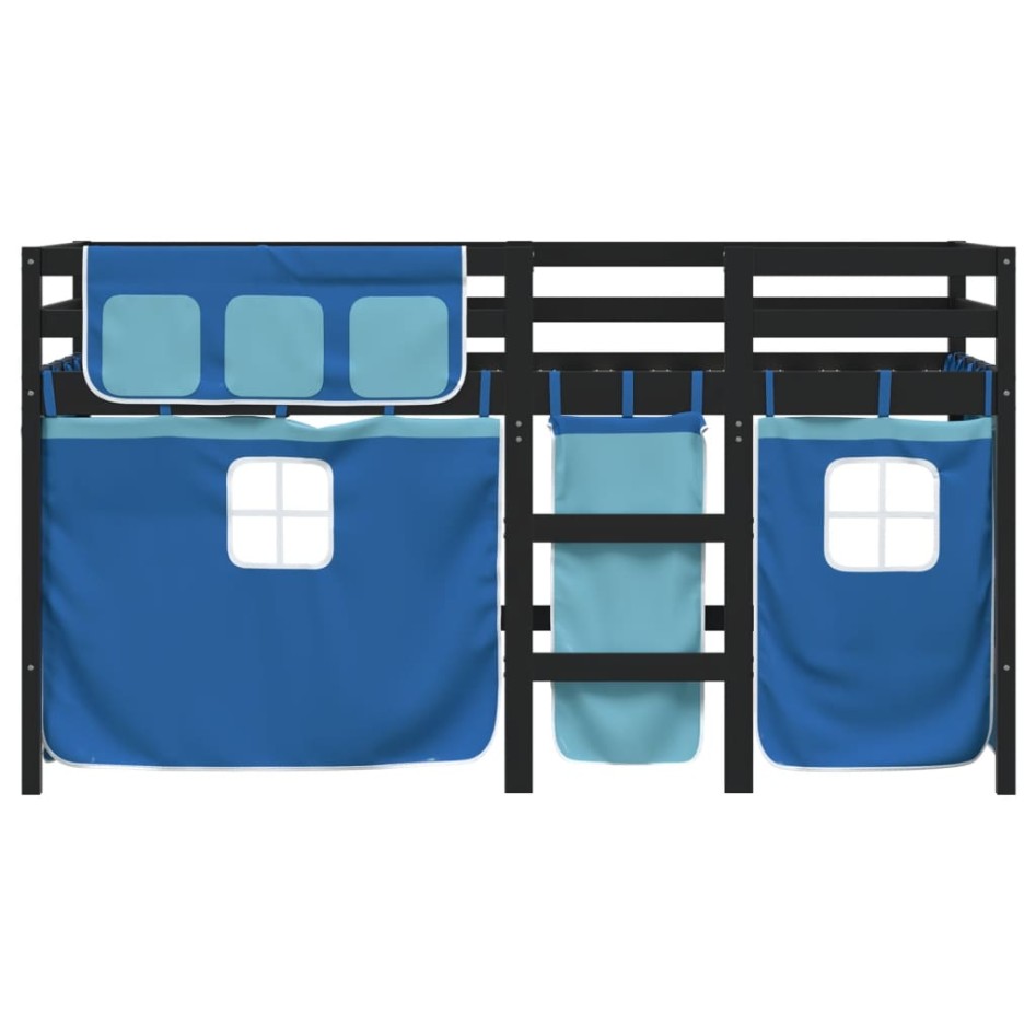 Cama alta para niños con cortinas madera pino azul 90x190