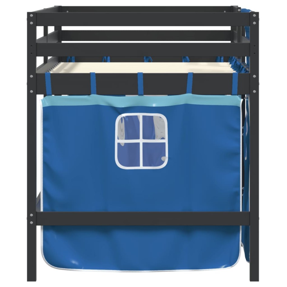 Cama alta para niños con cortinas madera pino azul 90x190