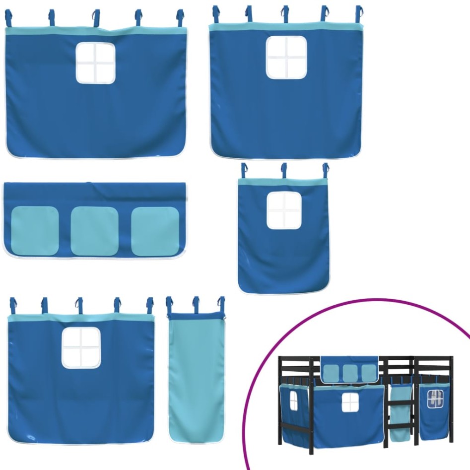 Cama alta para niños con cortinas madera pino azul 90x190