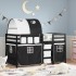 Cama alta niños con túnel madera pino blanco negro 90x190