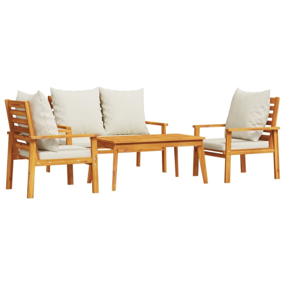 Set de muebles de jardín 4 pzs y cojines madera maciza