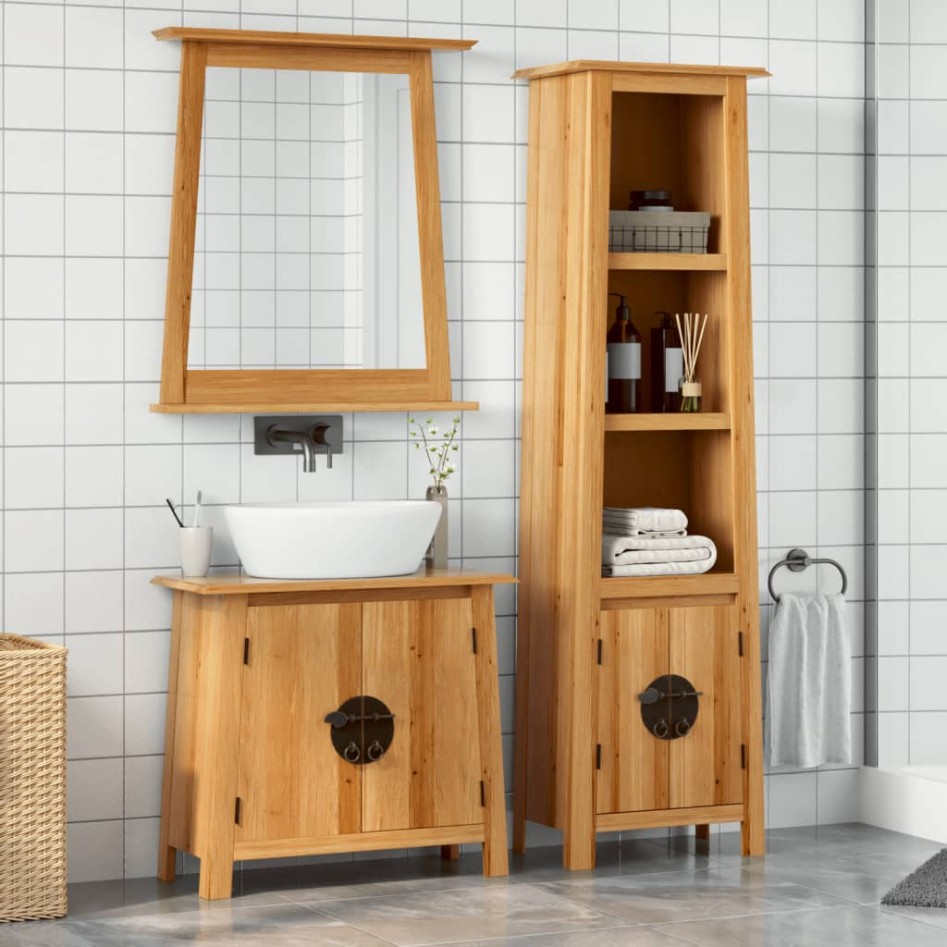 Conjunto de muebles de baño 2 piezas madera maciza de